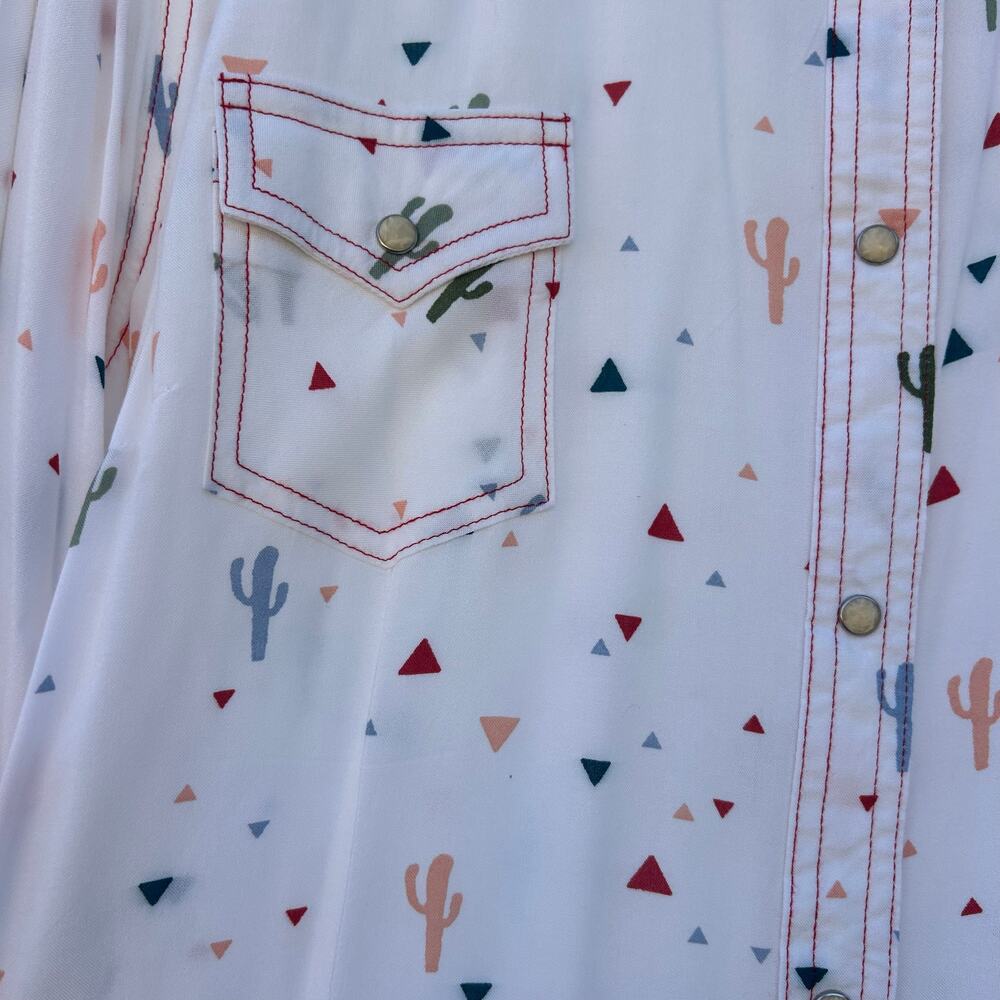 Wrangler Cactus Print Button Down Festival Shirt Pearl Snaps XXL Western Cowgirl - Picture 8 of 8